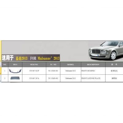 Car Fitment BENTLEY 3Y0 807 821P Cover for Bumper Mulsanne 2010 Perfect Protection