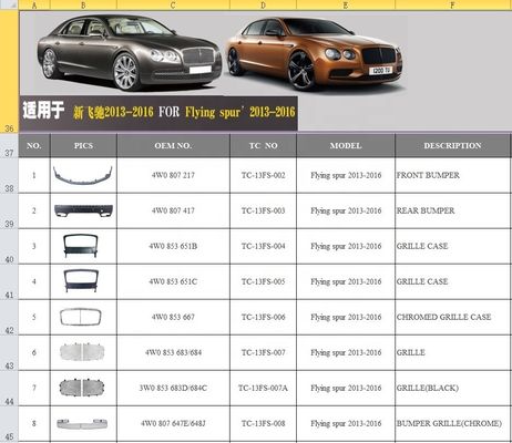 Plastic Front Bumper Silver Grille Frame OEM 4W0 853 667 For Bentley Flying Spur 2013-2016